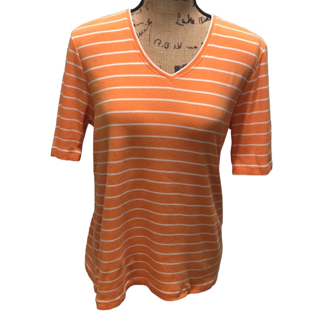 {Chico's} V Neck and Scoop Neck Short Sleeve Striped Shirt Bundle